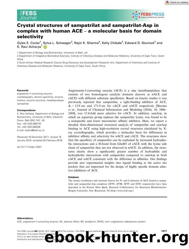 Crystal structures of sampatrilat and sampatrilatâAsp in complex with human ACE â a molecular basis for domain selectivity by Unknown