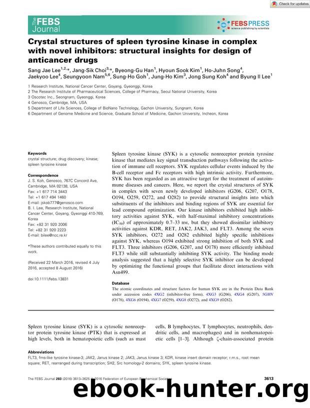Crystal structures of spleen tyrosine kinase in complex with novel inhibitors: structural insights for design of anticancer drugs by Unknown