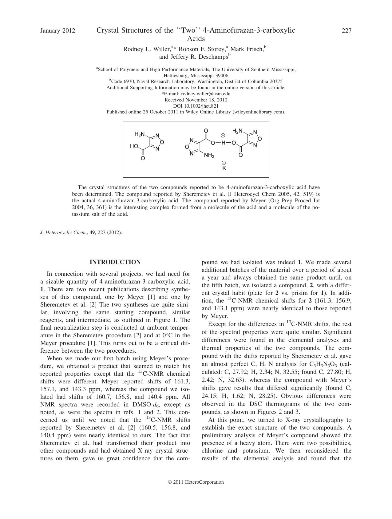 Crystal structures of the two 4aminofurazan3carboxylic acids by Unknown