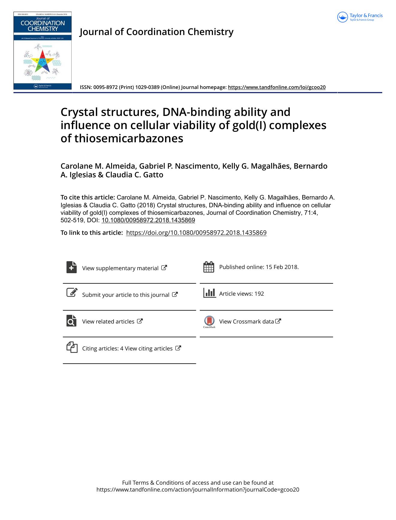 Crystal structures, DNA-binding ability and influence on cellular viability of gold(I) complexes of thiosemicarbazones by unknow