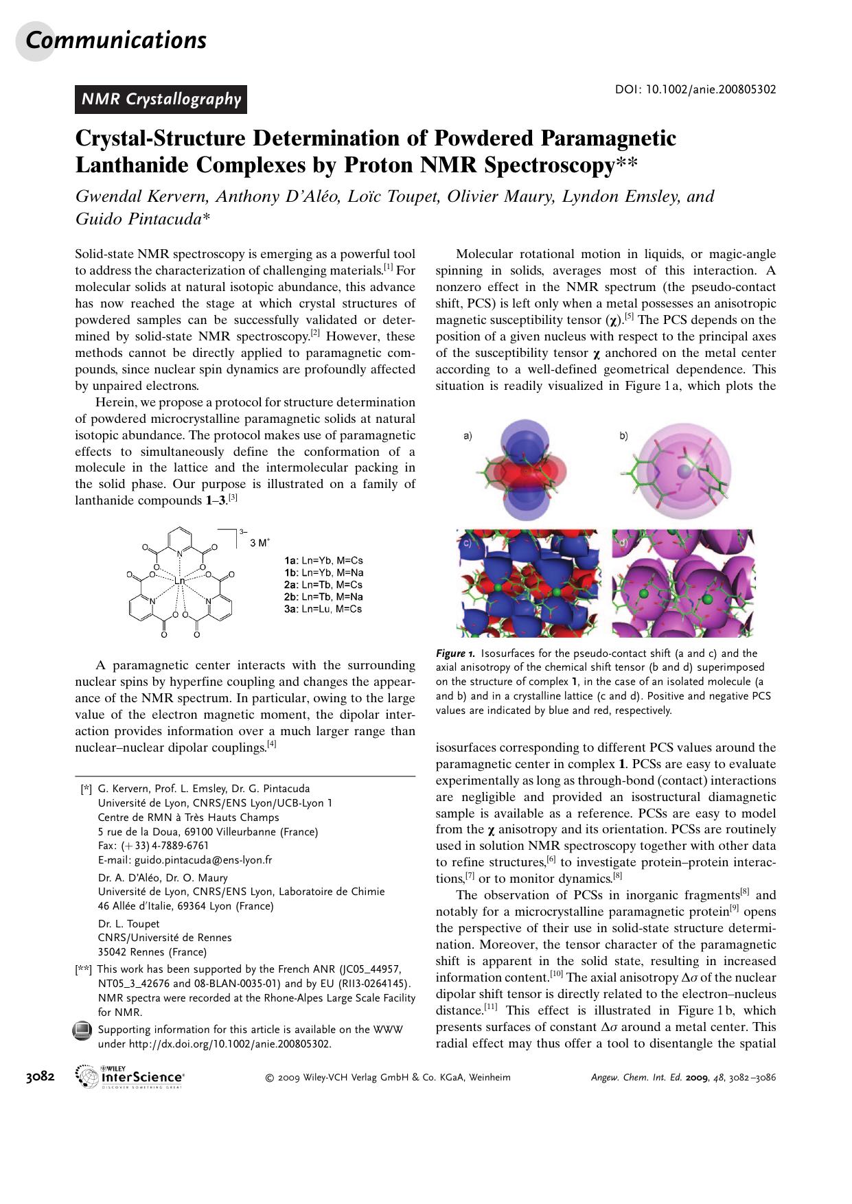 Crystal-Structure Determination of Powdered Paramagnetic Lanthanide Complexes by Proton NMR Spectroscopy by Unknown