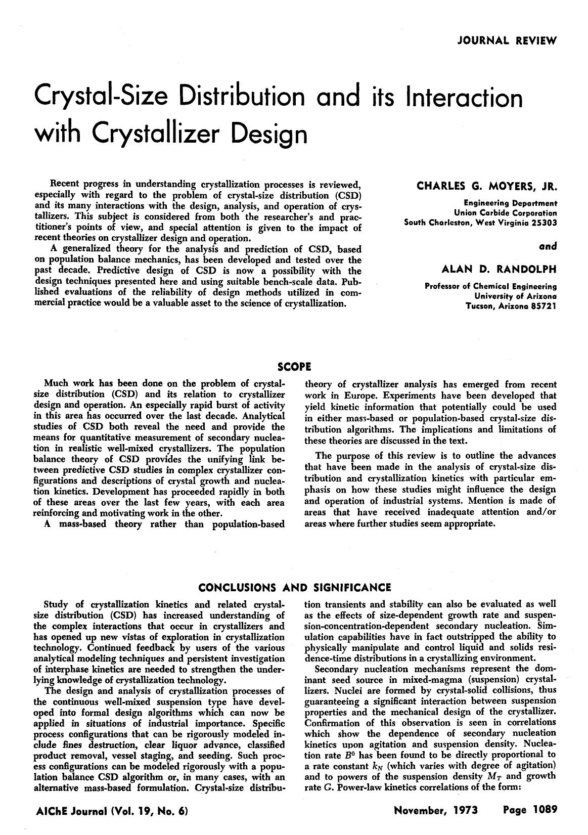 Crystal-size distribution and its interaction with crystallizer design by Unknown