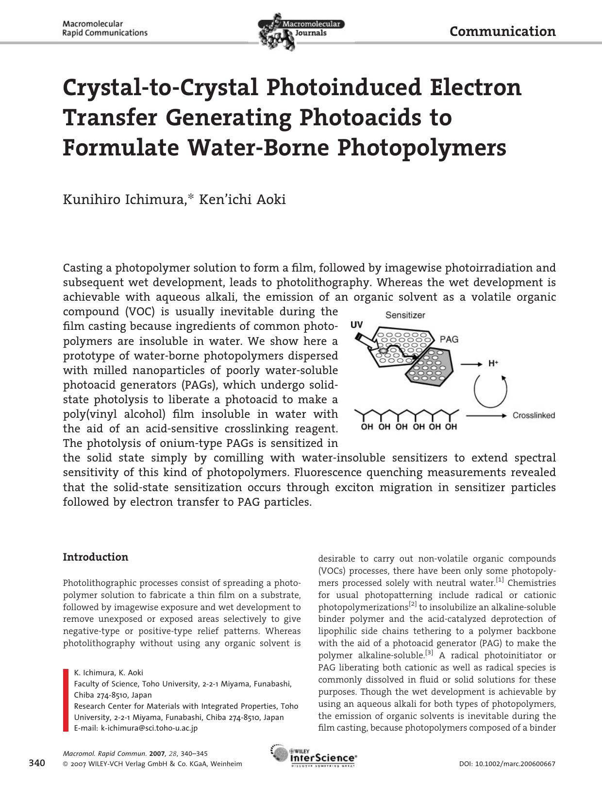 Crystal-to-Crystal Photoinduced Electron Transfer Generating Photoacids to Formulate Water-Borne Photopolymers by Unknown