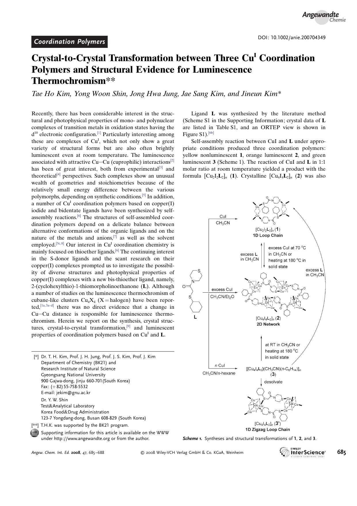 Crystal-to-Crystal Transformation between Three CuI Coordination Polymers and Structural Evidence for Luminescence Thermochromism by Unknown