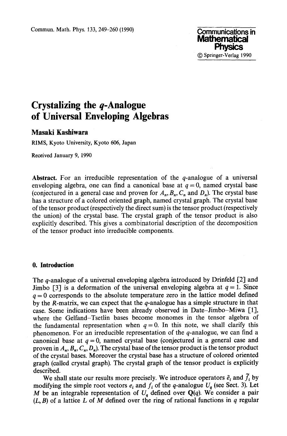 Crystalizing the <Emphasis Type="Italic">q <Emphasis>-analogue of universal enveloping algebras by Unknown
