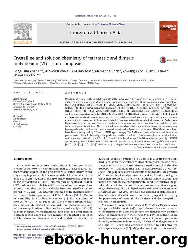 Crystalline and solution chemistry of tetrameric and dimeric molybdenum(VI) citrato complexes by unknow