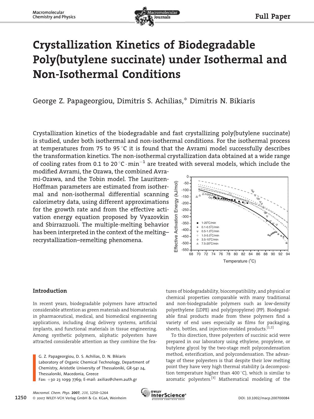Crystallization Kinetics of Biodegradable Poly(butylene succinate) under Isothermal and Non-Isothermal Conditions by Unknown