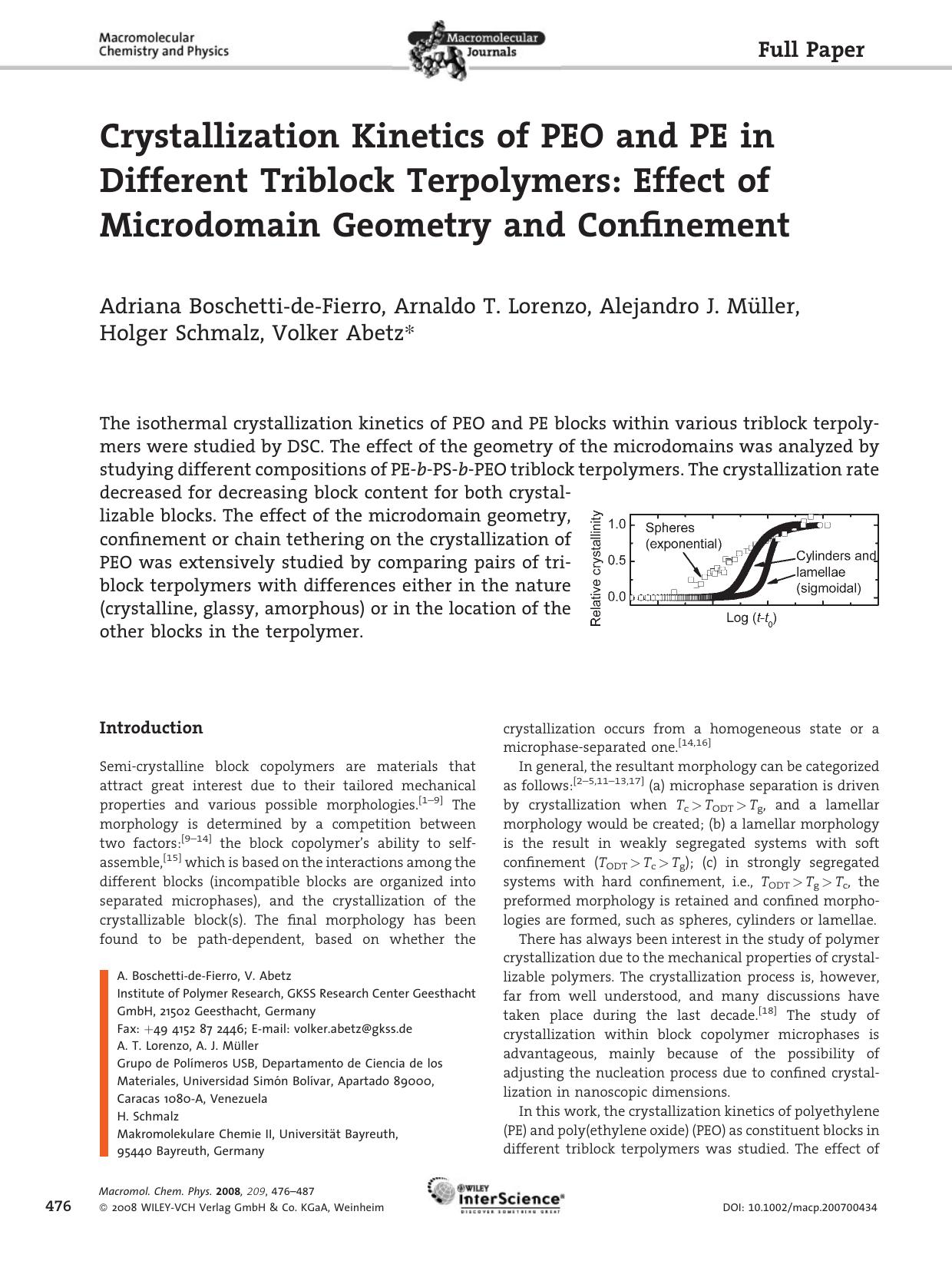 Crystallization Kinetics of PEO and PE in Different Triblock Terpolymers: Effect of Microdomain Geometry and Confinement by Unknown