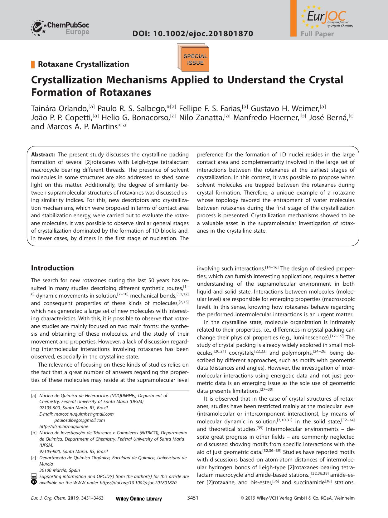 Crystallization Mechanisms Applied to Understand the Crystal Formation of Rotaxanes by Unknown