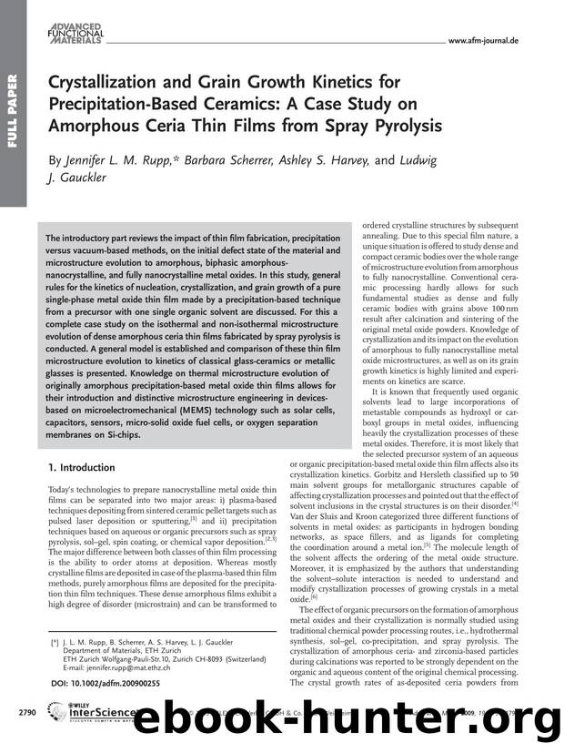 Crystallization and Grain Growth Kinetics for Precipitation-Based Ceramics: A Case Study on Amorphous Ceria Thin Films from Spray Pyrolysis by Unknown
