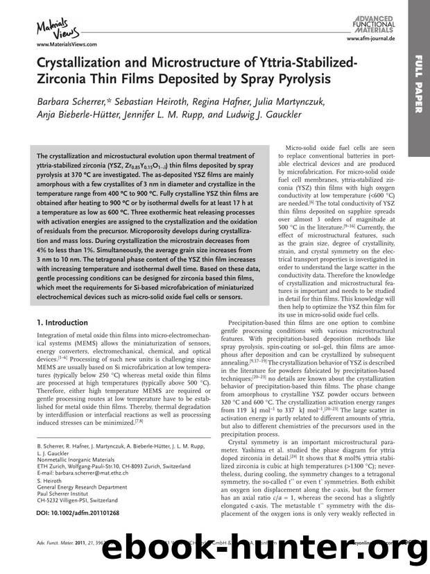 Crystallization and Microstructure of YttriaStabilizedZirconia Thin Films Deposited by Spray Pyrolysis by wcu