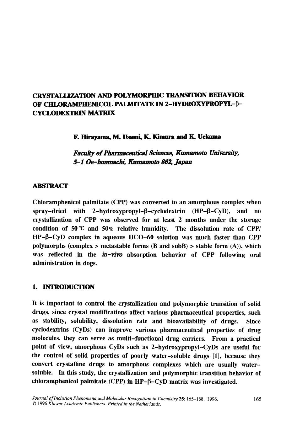 Crystallization and polymorphic transition behavior of chloramphenicol palmitate in 2-hydroxypropyl-β-cyclodextrin matrix by Unknown