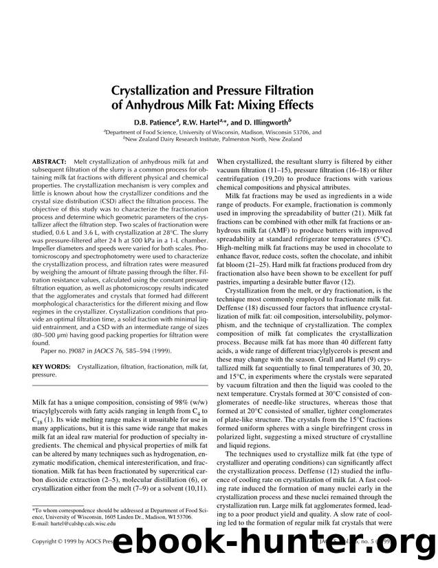 Crystallization and pressure filtration of anhydrous milk fat: Mixing effects by Unknown