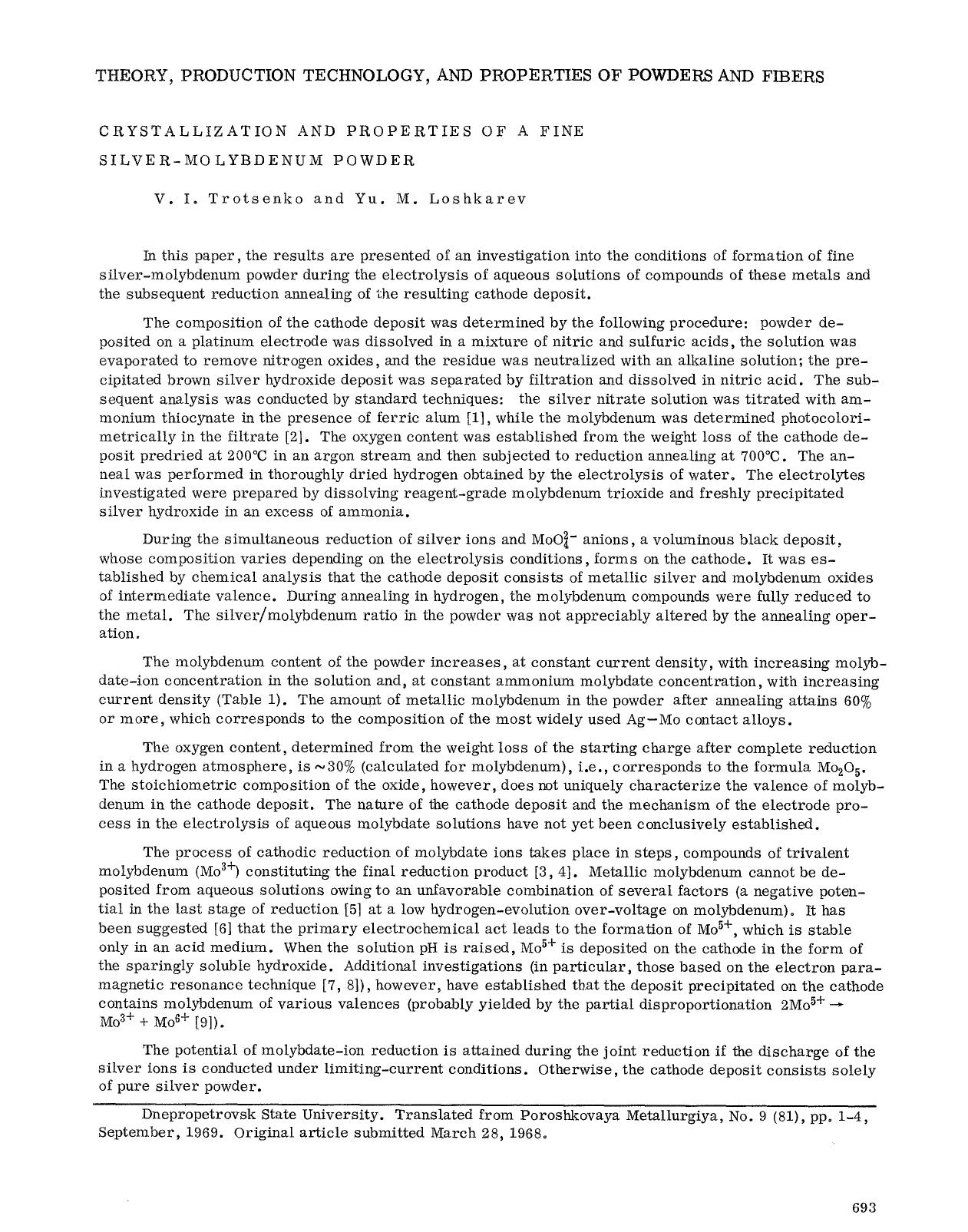 Crystallization and properties of a fine silver-molybdenum powder by Unknown