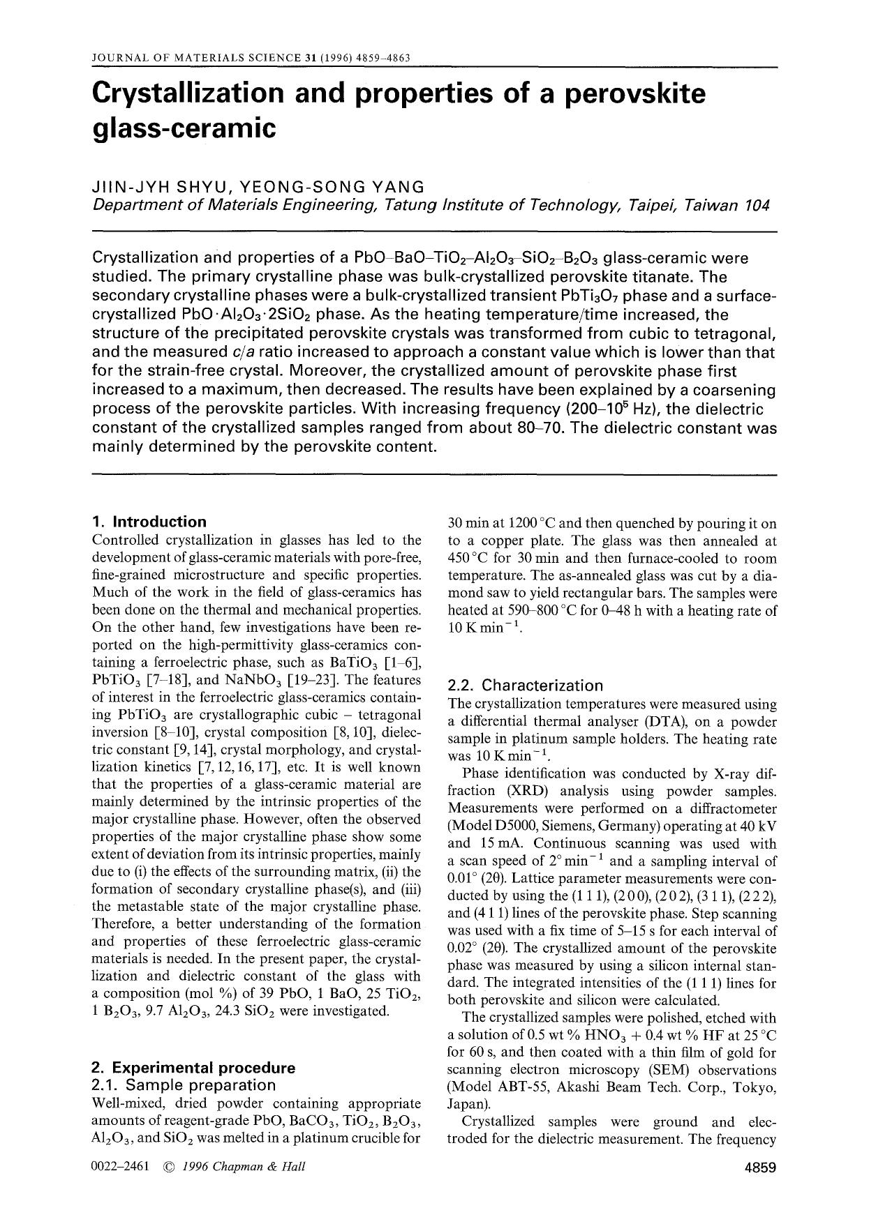 Crystallization and properties of a perovskite glass-ceramic by Unknown