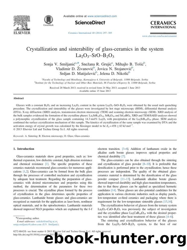 Crystallization and sinterability of glass-ceramics in the system La2O3âSrOâB2O3 by unknow