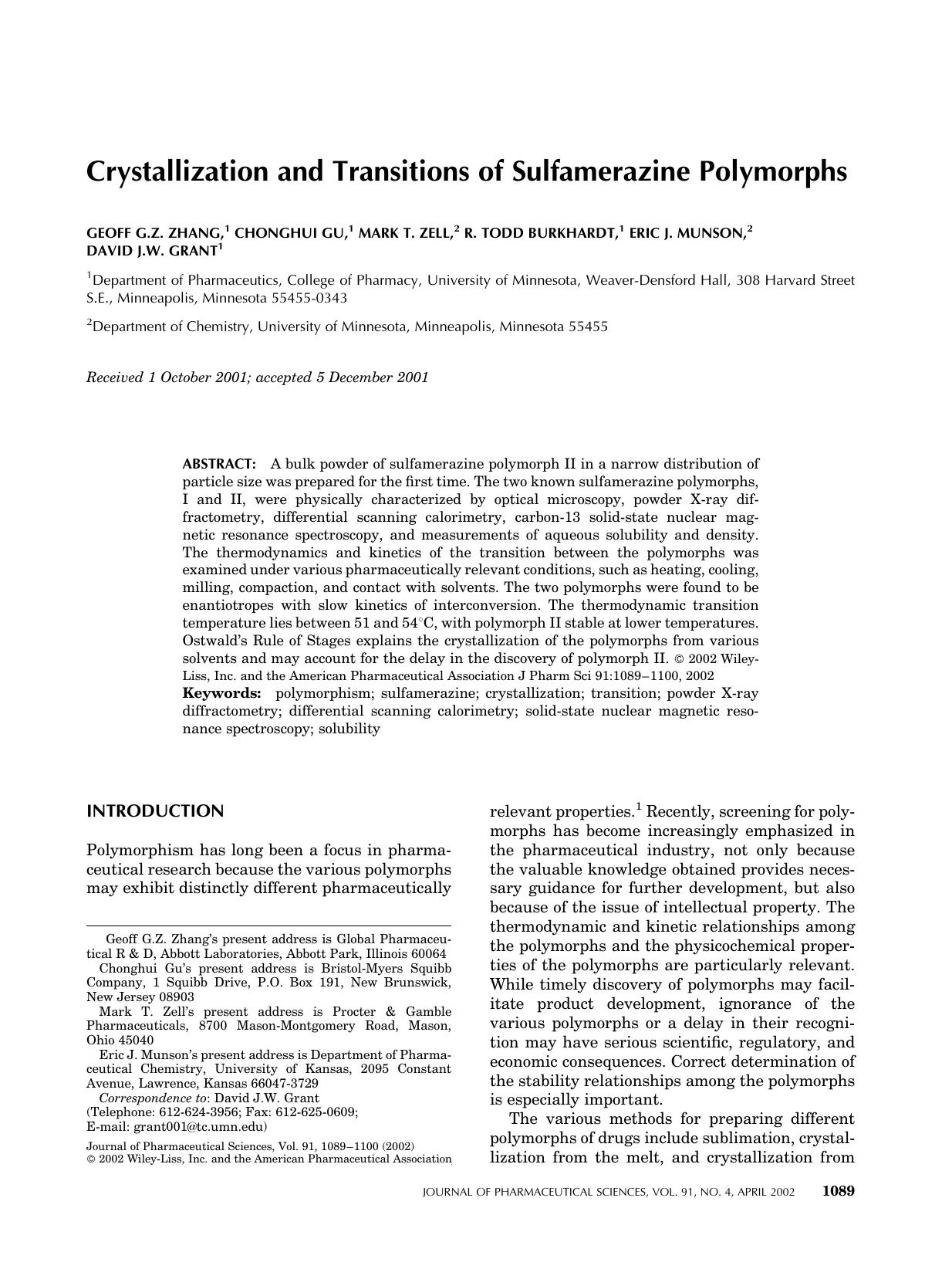 Crystallization and transitions of sulfamerazine polymorphs by Unknown