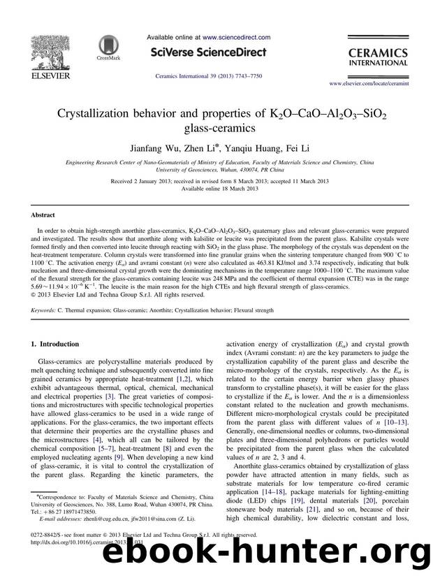 Crystallization behavior and properties of K2OâCaOâAl2O3âSiO2 glass-ceramics by Jianfang Wu & Zhen Li & Yanqiu Huang & Fei Li