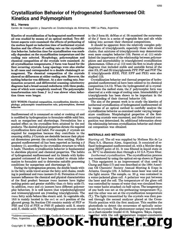 Crystallization behavior of hydrogenated sunflowerseed oil: Kinetics and polymorphism by Unknown