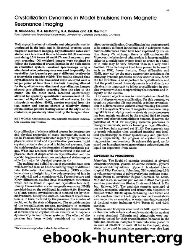 Crystallization dynamics in model emulsions from magnetic resonance imaging by Unknown