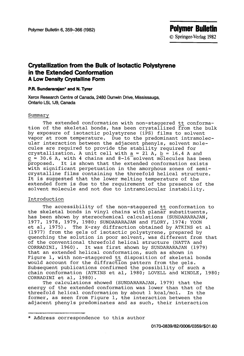 Crystallization from the bulk of isotactic polystyrene in the extended conformation by Unknown
