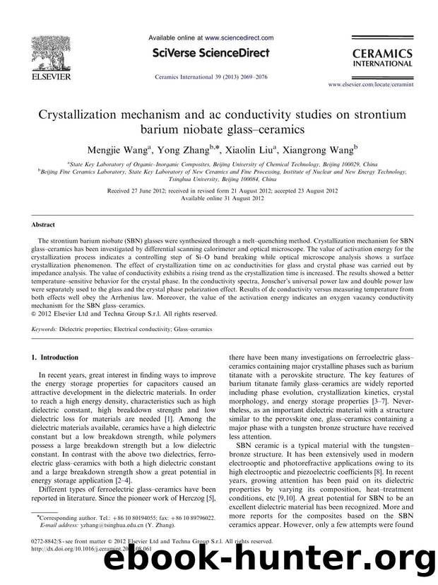 Crystallization mechanism and ac conductivity studies on strontium barium niobate glassâceramics by Mengjie Wang & Yong Zhang & Xiaolin Liu & Xiangrong Wang