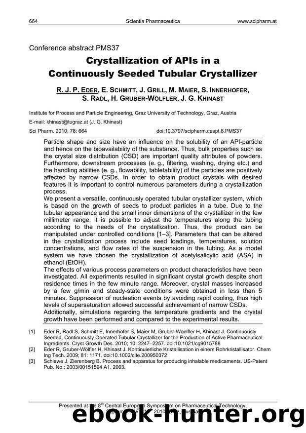 Crystallization of APIs in a Continuously Seeded Tubular Crystallizer by unknow