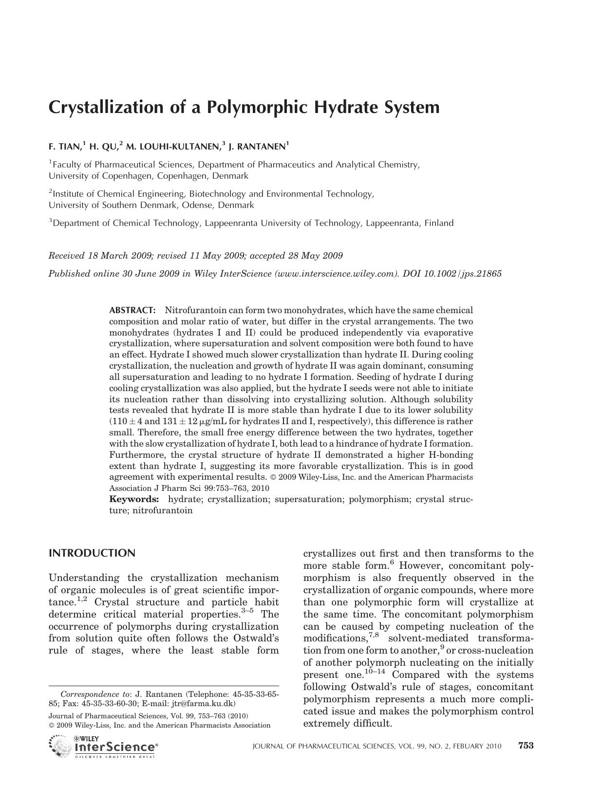 Crystallization of a polymorphic hydrate system by Unknown