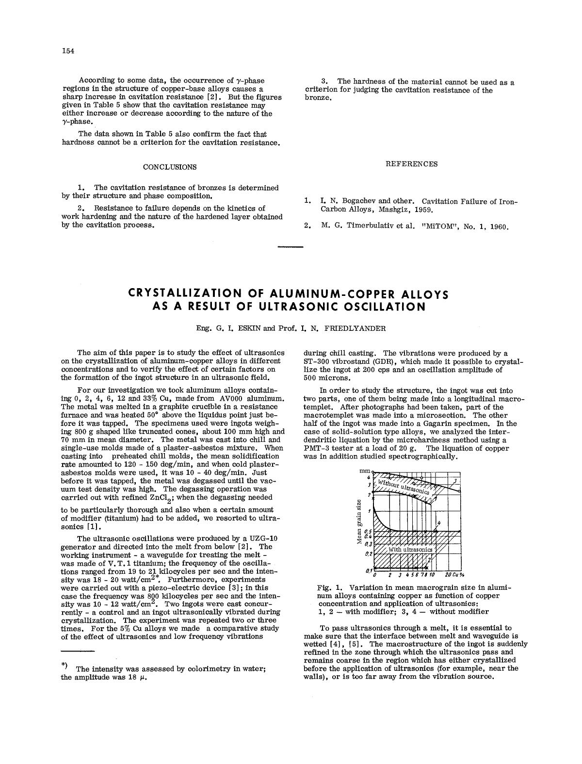 Crystallization of aluminum-copper alloys as a result of ultrasonic oscillation by Unknown