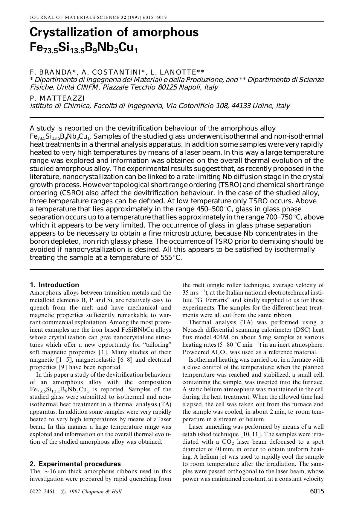 Crystallization of amorphous Fe73.5Si13.5B9Nb3Cu1 by Unknown