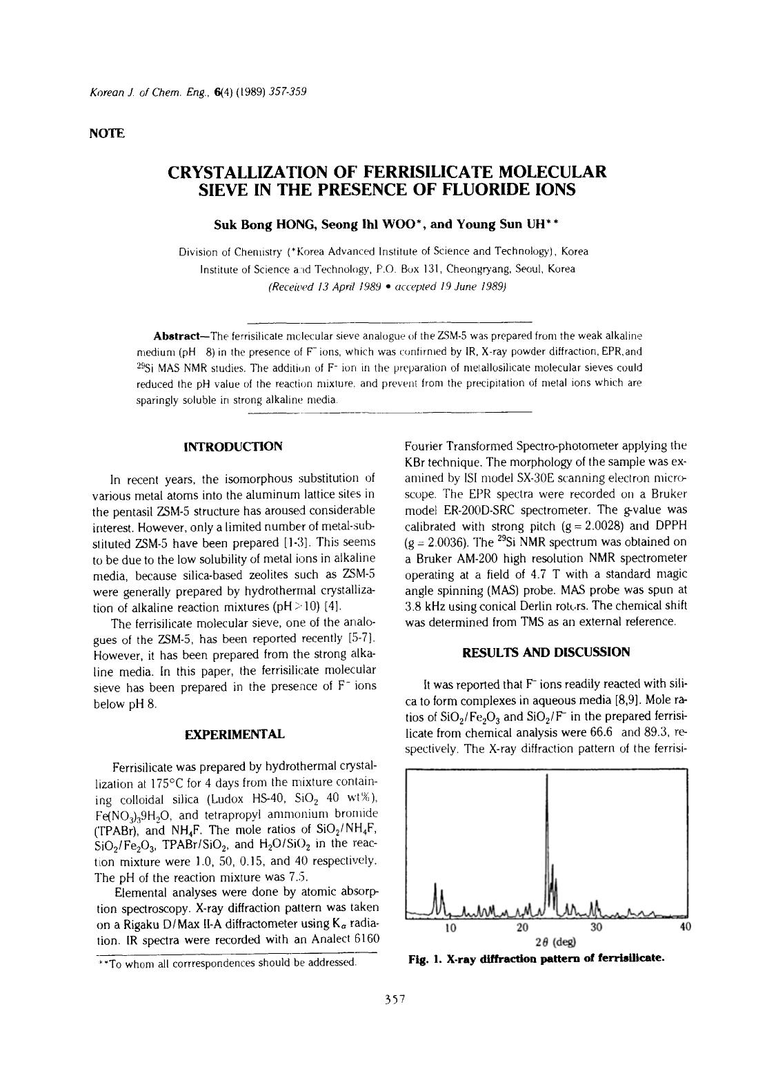 Crystallization of ferrisilicate molecular sieve in the presence of fluoride ions by Unknown
