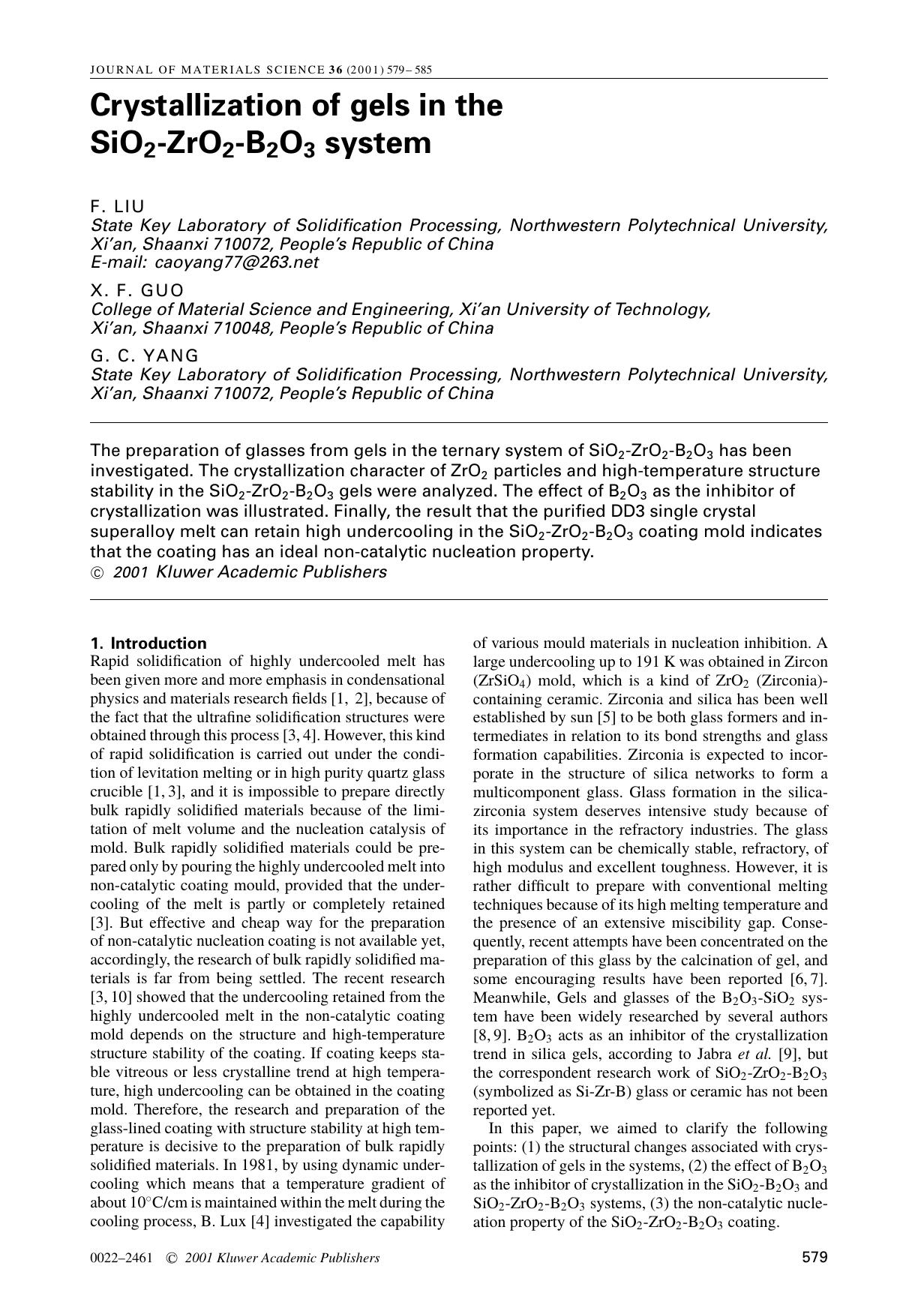 Crystallization of gels in the SiO2-ZrO2-B2O3 system by Unknown