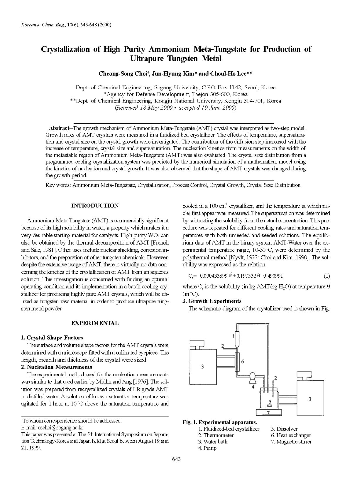 Crystallization of high purity ammonium meta-tungstate for production of ultrapure tungsten metal by Unknown