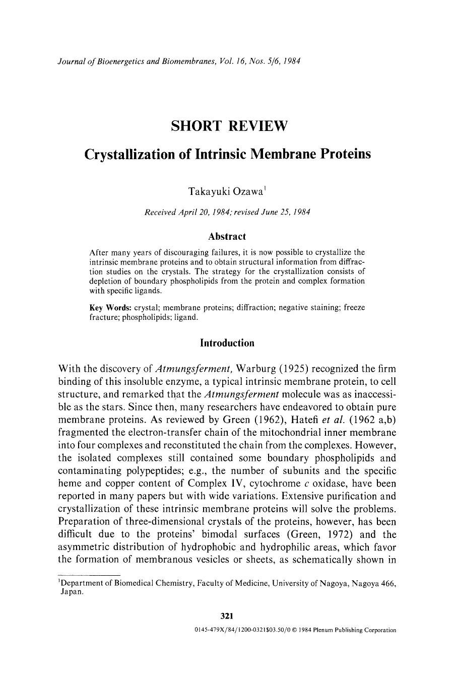 Crystallization of intrinsic membrane proteins by Unknown