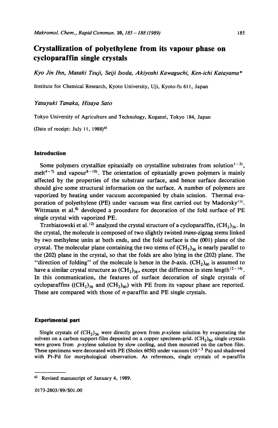 Crystallization of polyethylene from its vapour phase on cycloparaffin single crystals by Unknown