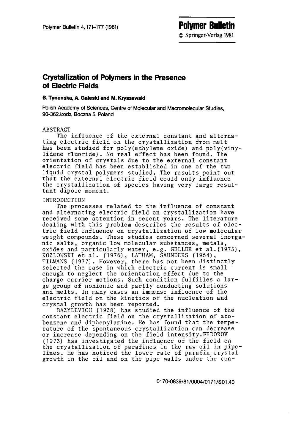 Crystallization of polymers in the presence of electric fields by Unknown