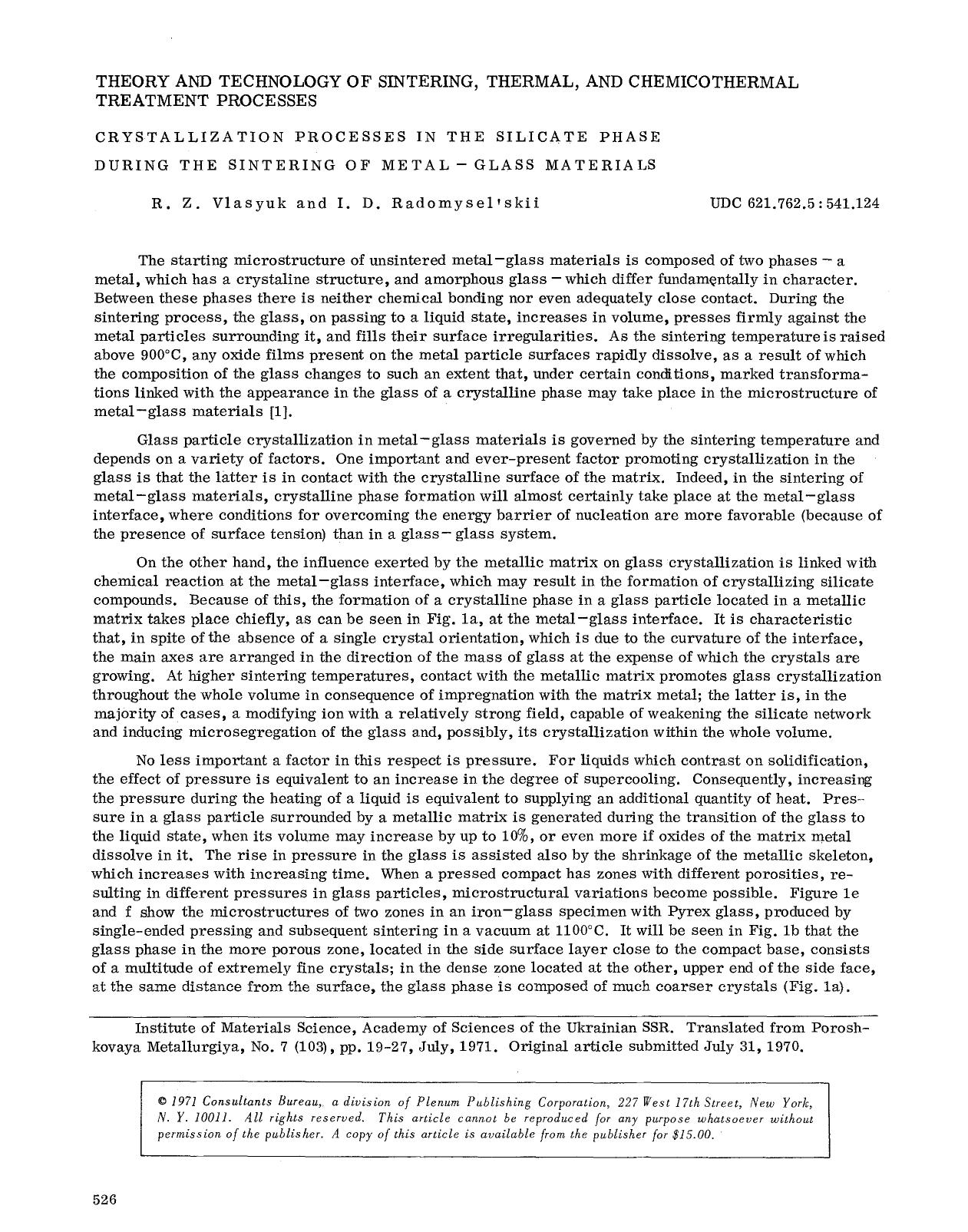 Crystallization processes in the silicate phase during the sintering of metal-glass materials by Unknown