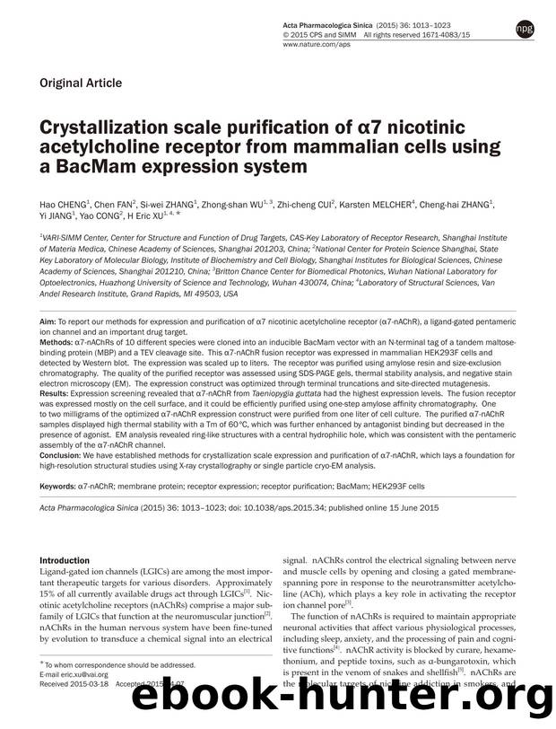 Crystallization scale purification of Î±7 nicotinic acetylcholine receptor from mammalian cells using a BacMam expression system by unknow