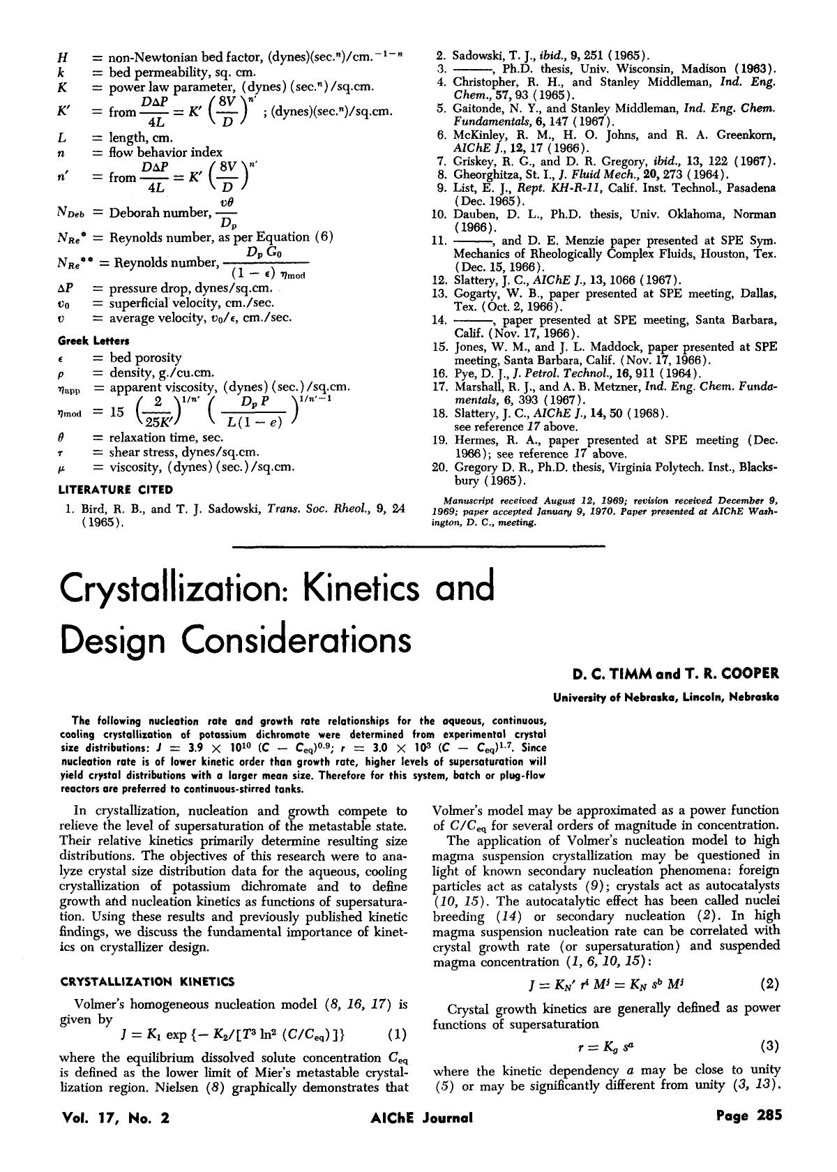 Crystallization: Kinetics and design considerations by Unknown