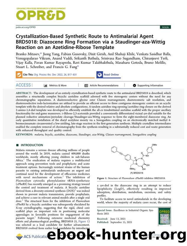Crystallization-Based Synthetic Route to Antimalarial Agent BRD5018: Diazocene Ring Formation via a Staudinger-aza-Wittig Reaction on an Azetidine-Ribose Template by unknow
