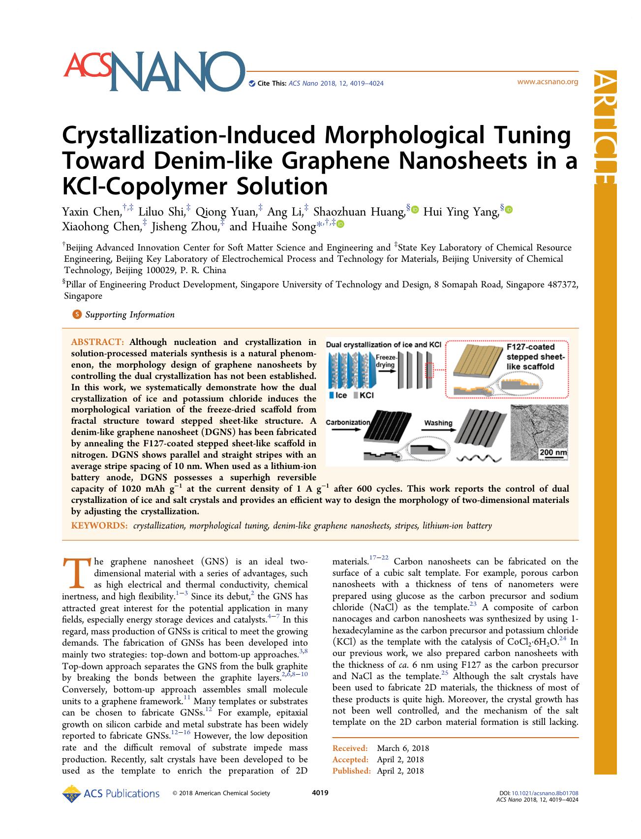 Crystallization-Induced Morphological Tuning Toward Denim-like Graphene Nanosheets in a KCl-Copolymer Solution by unknow