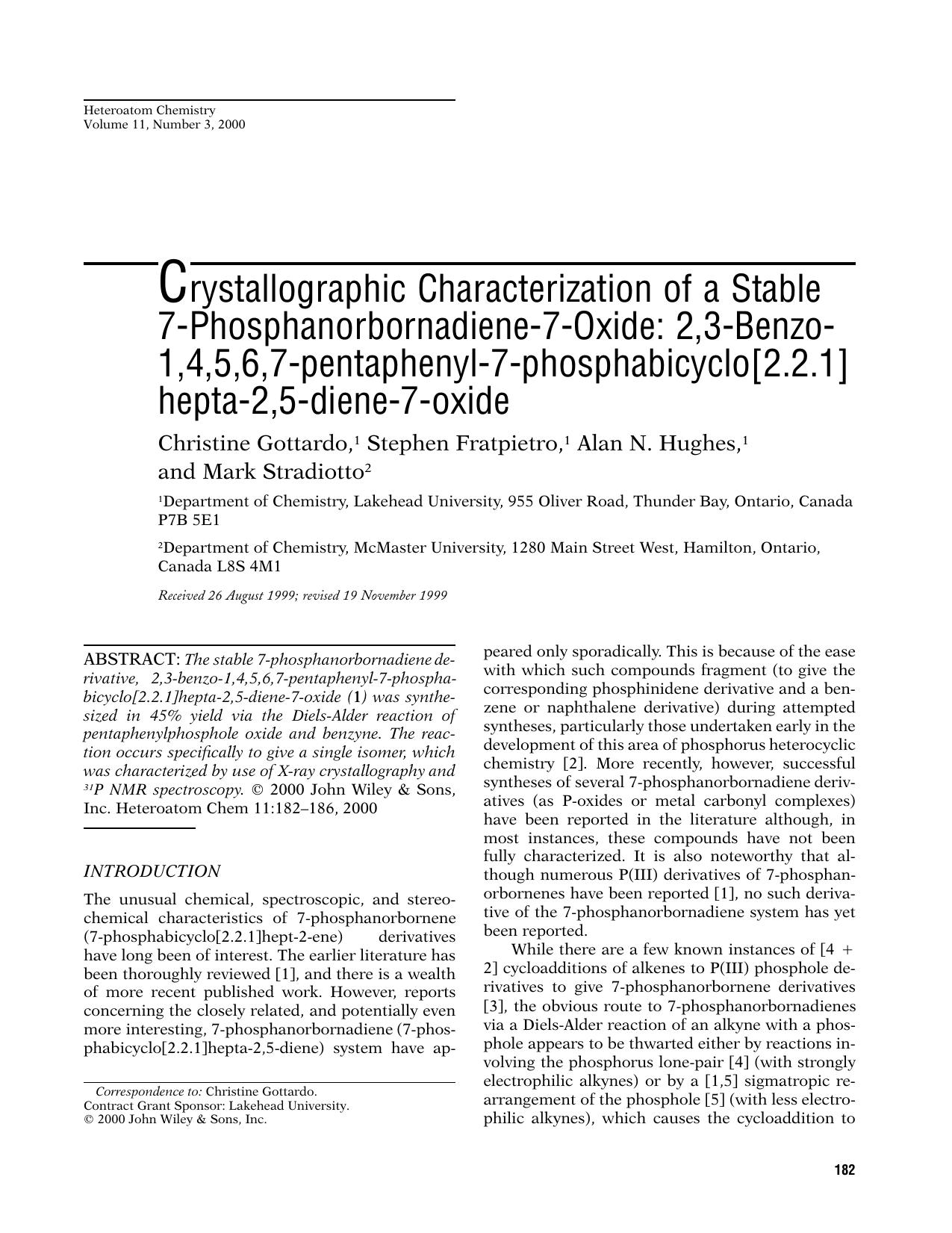 Crystallographic characterization of a stable 7-phosphanorbornadiene-7-oxide: 2,3-benzo-1,4,5,6,7-pentaphenyl-7-phosphabicyclo[2.2.1] hepta-2,5-diene-7-oxide by Unknown
