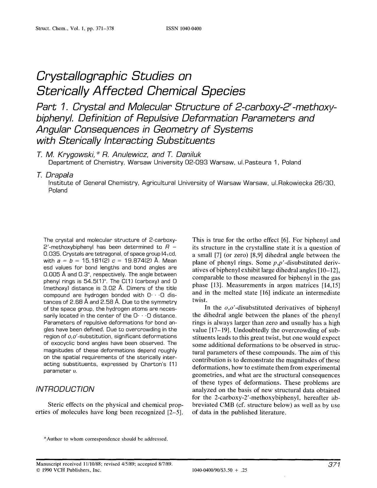 Crystallographic studies on sterically affected chemical species by Unknown