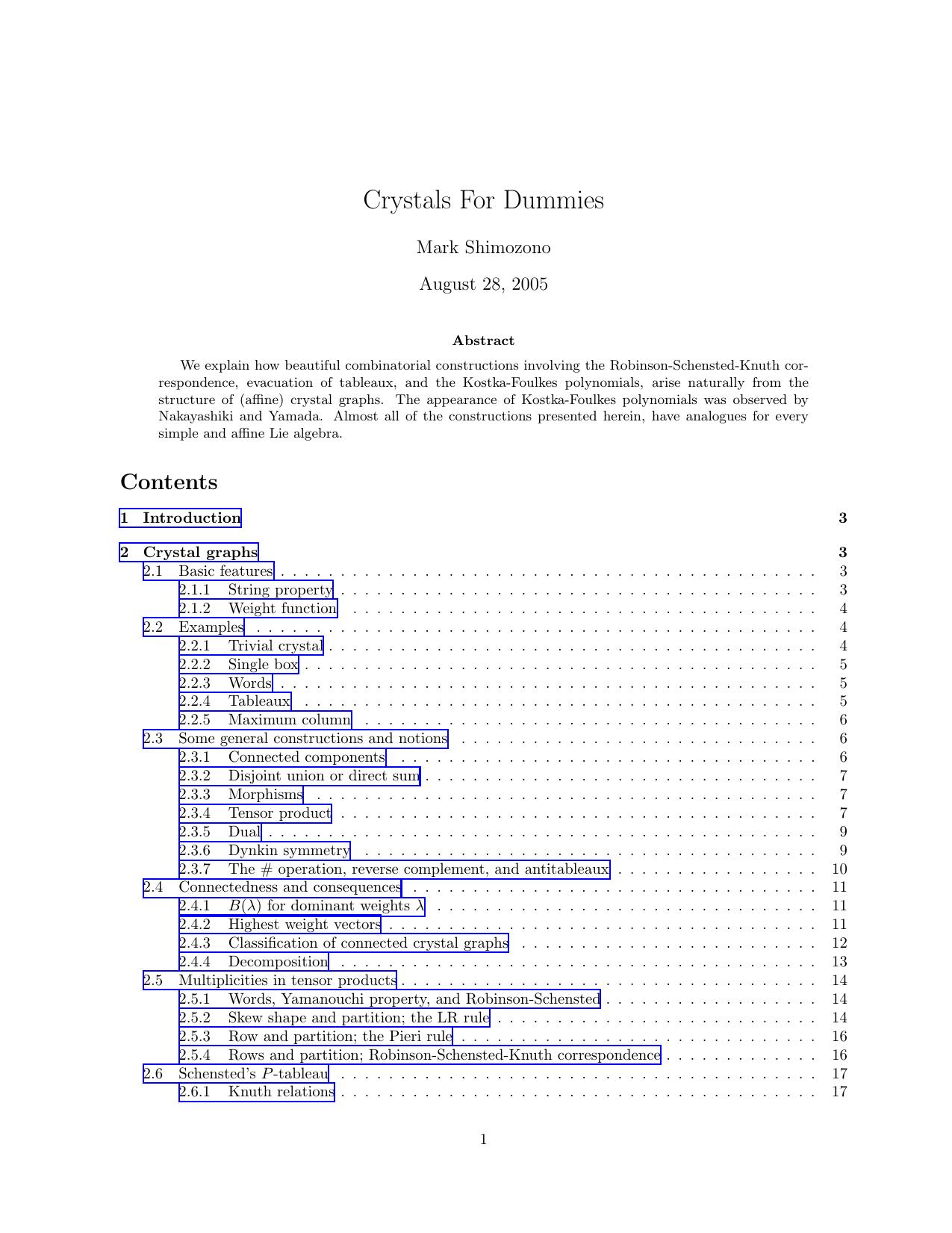 Crystals For Dummies [expository notes] by Mark Shimozono