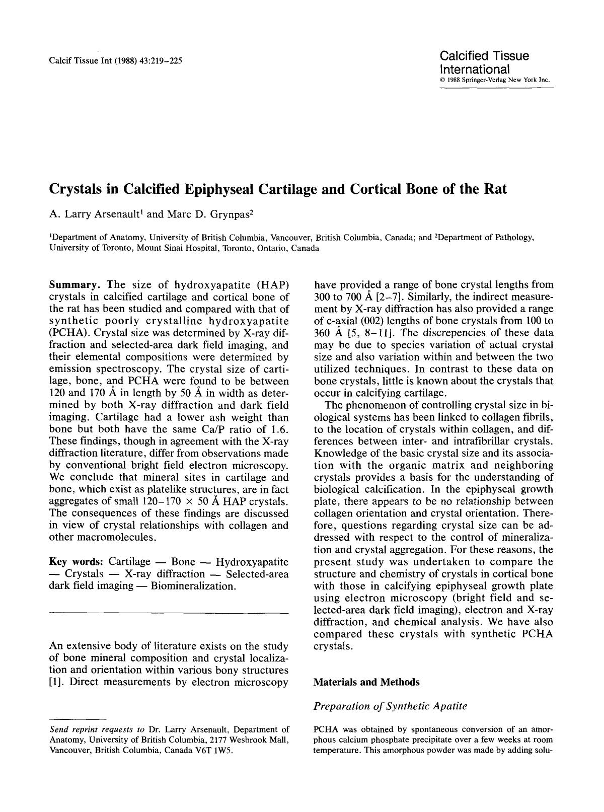 Crystals in calcified epiphyseal cartilage and cortical bone of the rat by Unknown