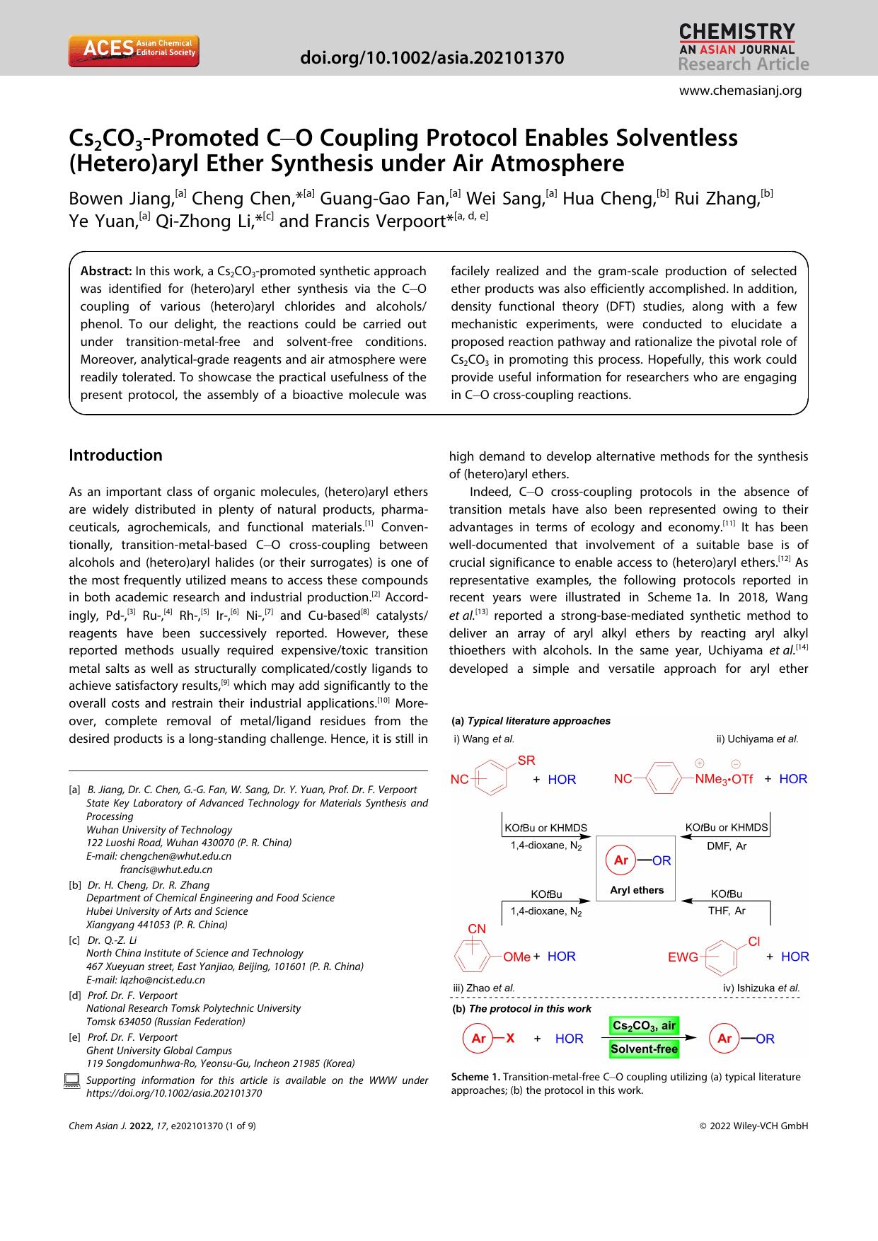 Cs2CO3âPromoted CâO Coupling Protocol Enables Solventless (Hetero)aryl Ether Synthesis under Air Atmosphere by Unknown
