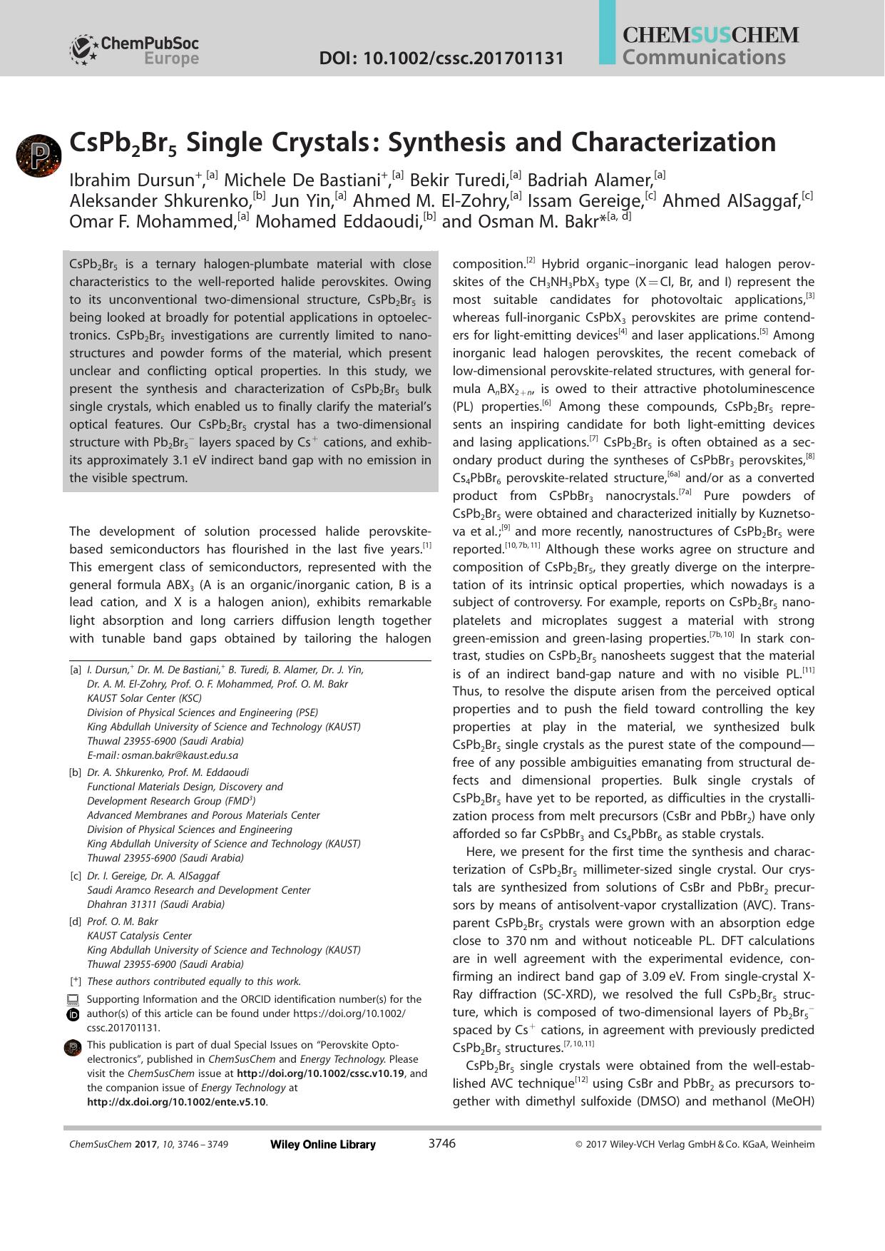 CsPb2Br5 Single Crystals: Synthesis and Characterization by Unknown