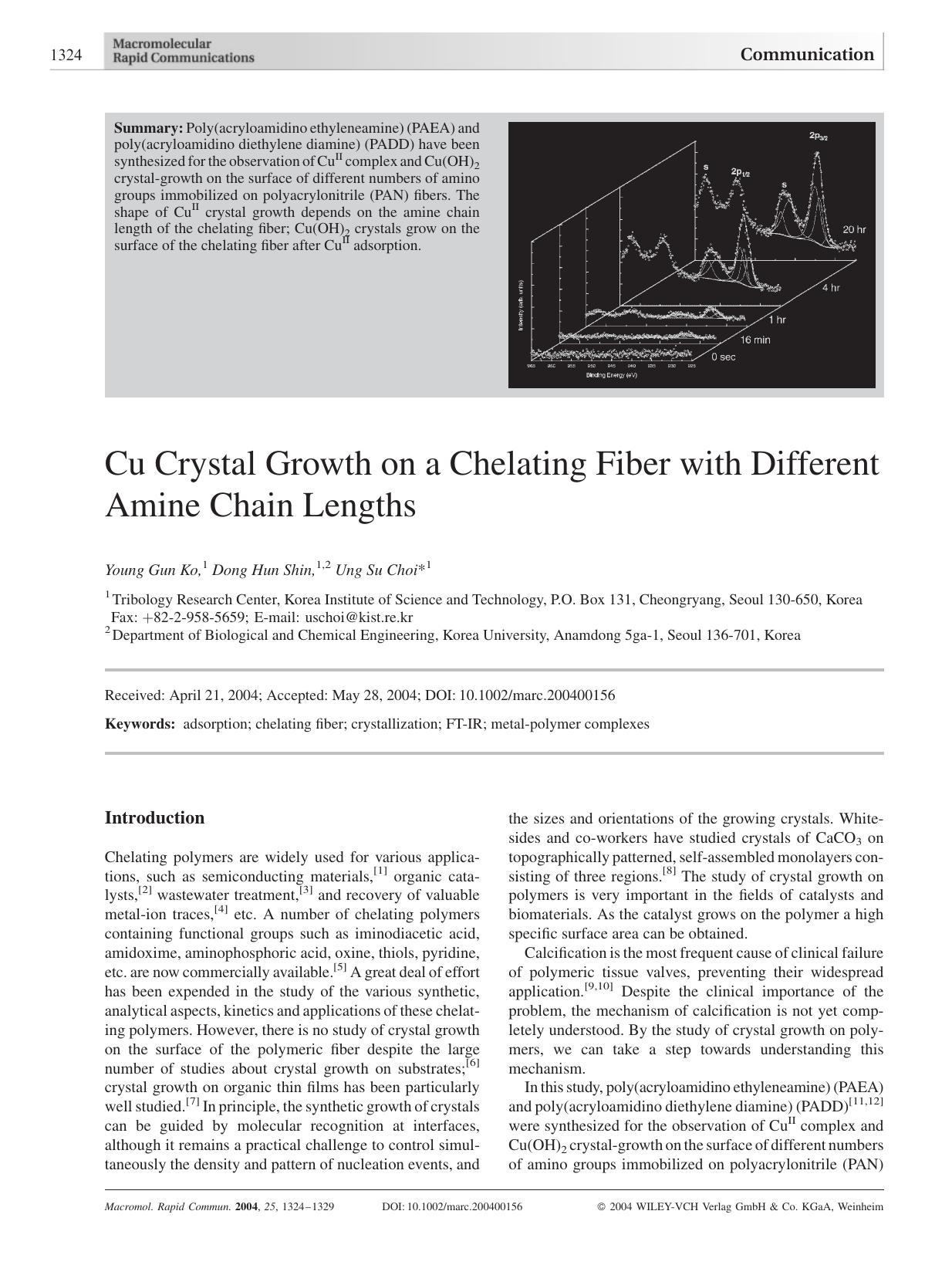 Cu Crystal Growth on a Chelating Fiber with Different Amine Chain Lengths by Unknown