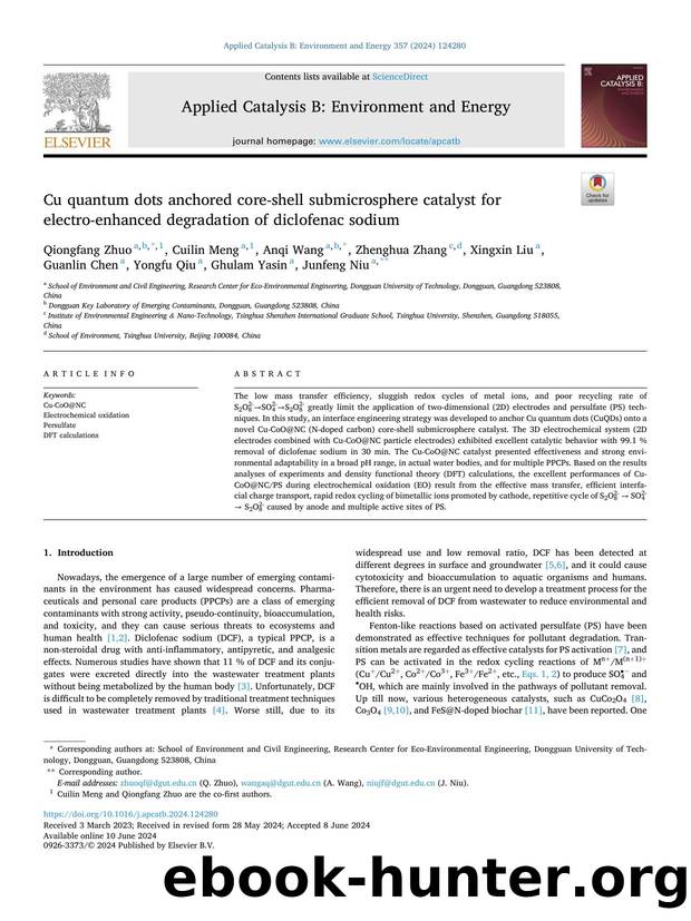 Cu quantum dots anchored core-shell submicrosphere catalyst for electro-enhanced degradation of diclofenac sodium by unknow