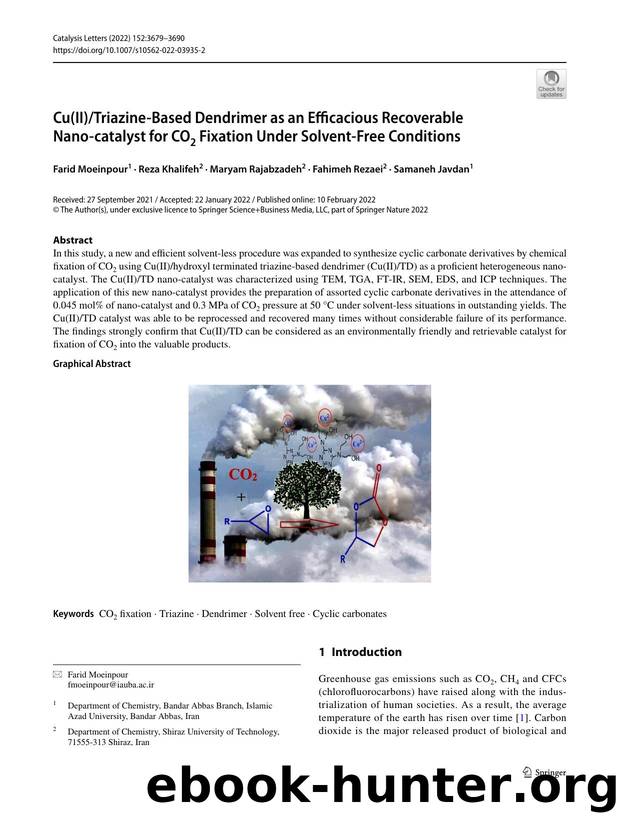 Cu(II)Triazine-Based Dendrimer as an Efficacious Recoverable Nano-catalyst for CO2 Fixation Under Solvent-Free Conditions by Farid Moeinpour & Reza Khalifeh & Maryam Rajabzadeh & Fahimeh Rezaei & Samaneh Javdan
